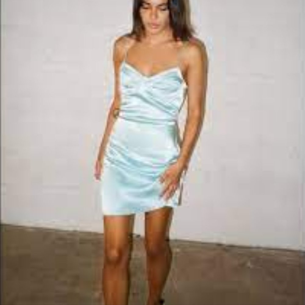 ZARA "SATIN EFFECT CORSET MINI DRESS" IN BABY BLUE